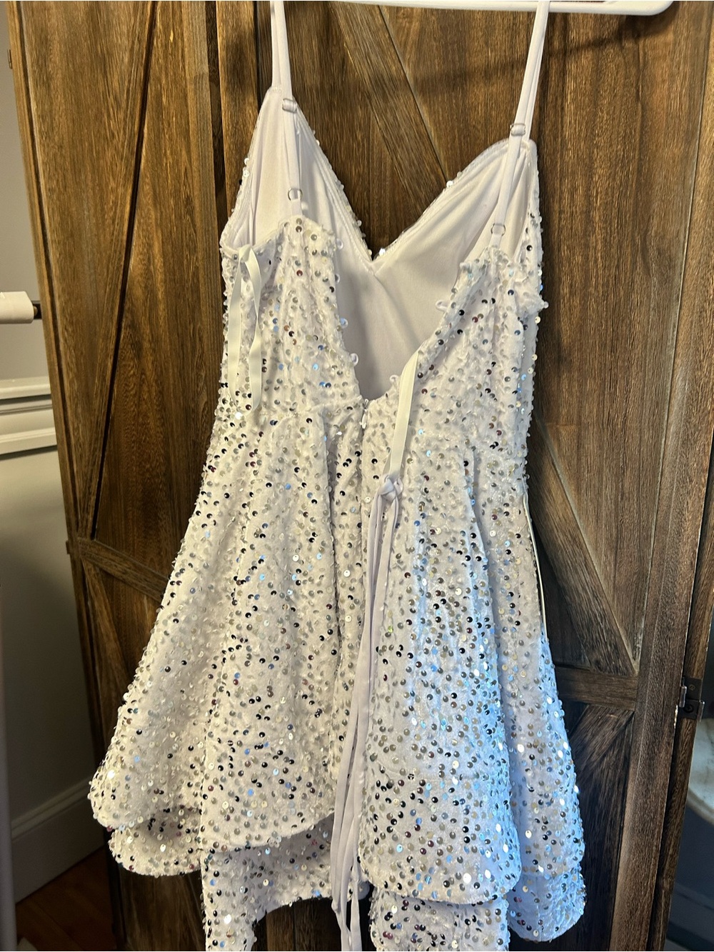 Sparkling White Sequin Prom Dress with V-Neck